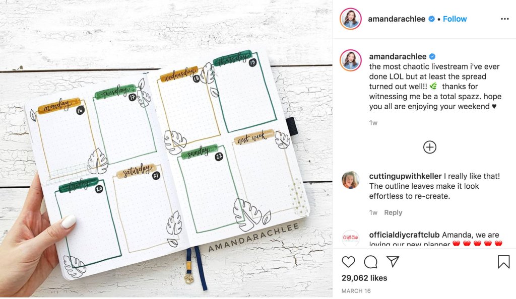 Bullet journal live stream by Amanda Rach Lee for inspiration