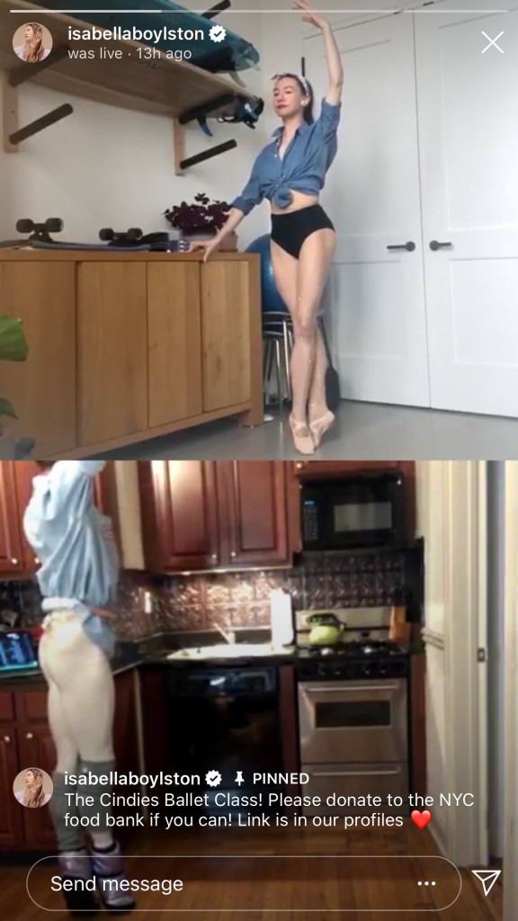 Isabella Boylston during an online ballet live class